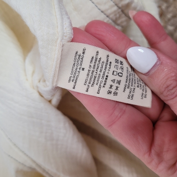 Free People Ivory Cotton Button Down Boho Frayed Long Sleeve Top Large - Picture 7 of 9